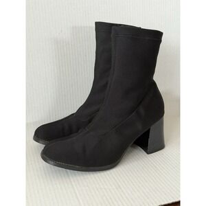 High Lights Black Stretch Sock Ankle Boots Women's Size 11 Block Heel Booties
